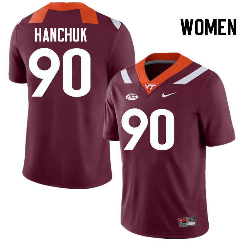 Women #90 Andrew Hanchuk Virginia Tech Hokies College Football Jerseys Stitched-Maroon